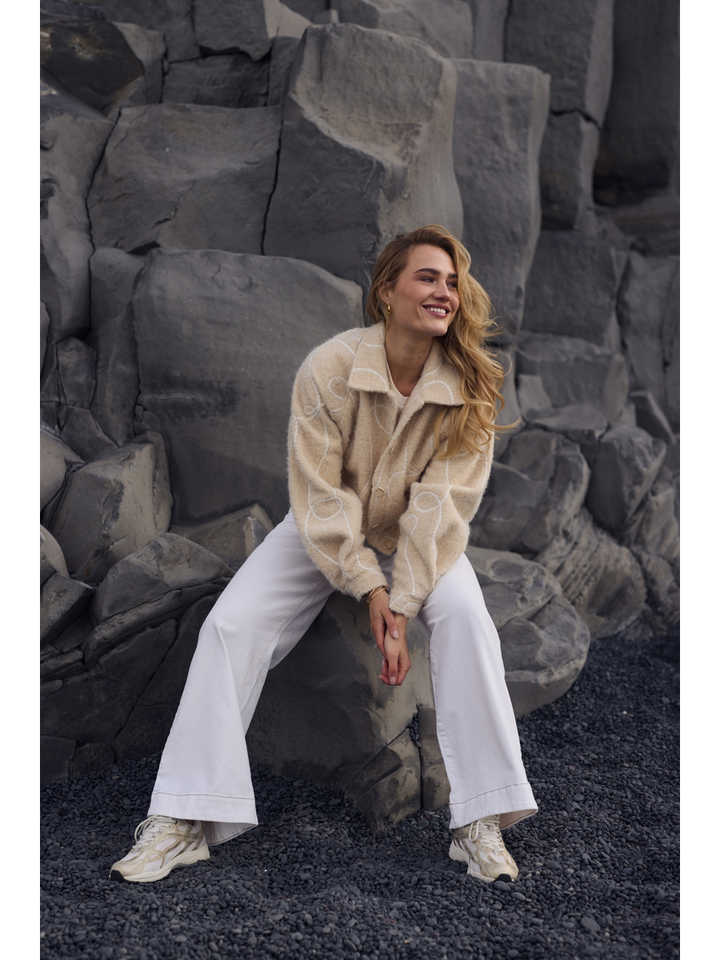 Beige jas met motief Milou Nukus