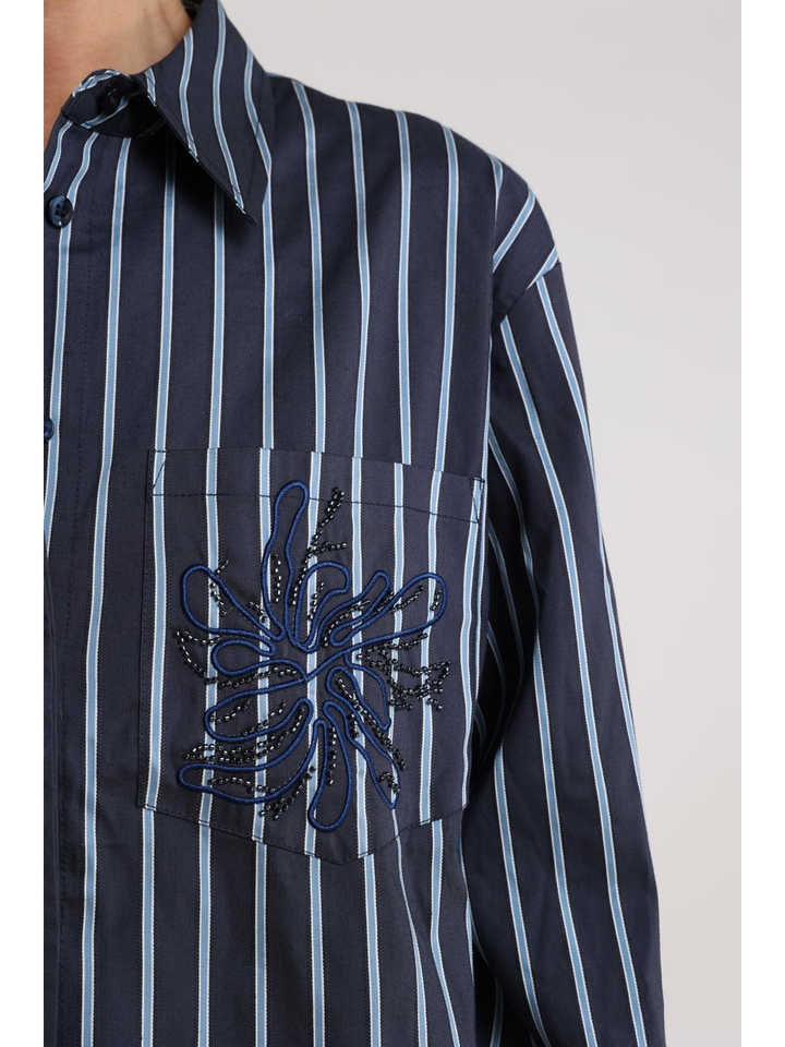 Blauwe gestreepte blouse met zak Ariana Nukus 