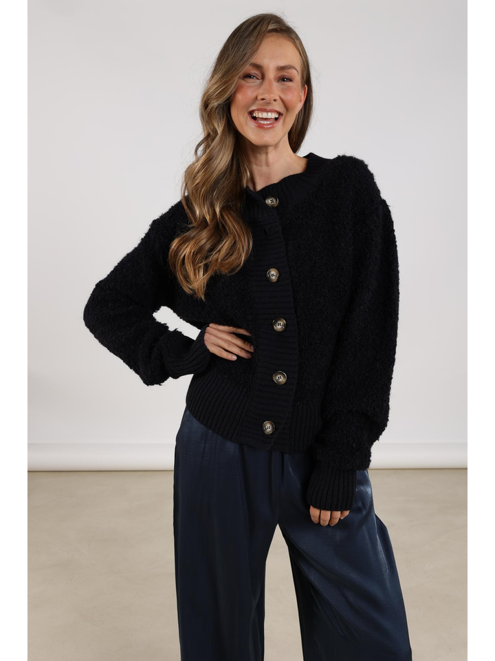 Donkerblauwe teddy gilet met knoopsluiting Kayle Nukus 