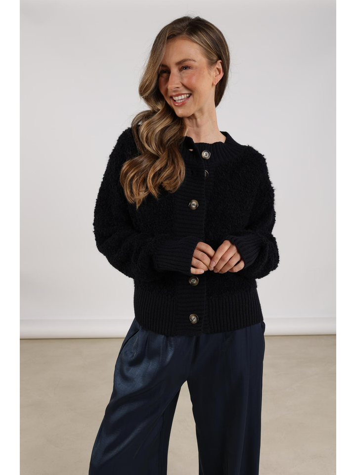 Donkerblauwe teddy gilet met knoopsluiting Kayle Nukus 