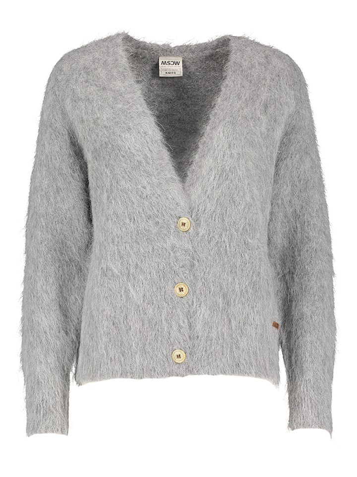 Lichtgrijze alpaca wollen gilet met knopen Fleur MSCW