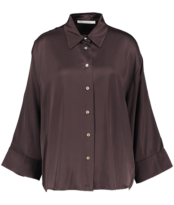 Chocoladebruine blouse met knopen en lange mouwen Noabelle Rabens