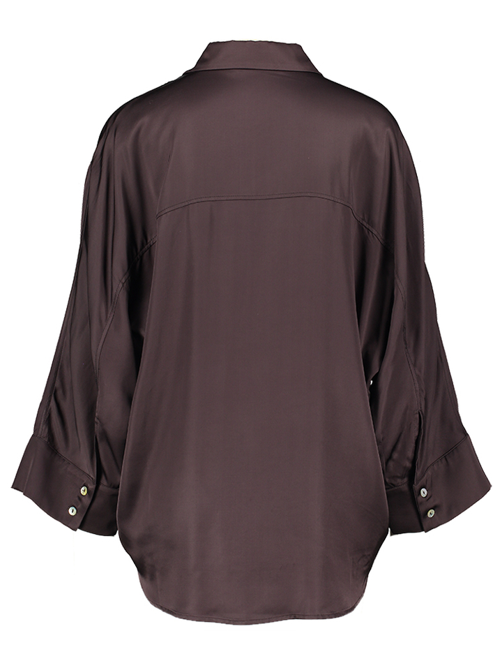 Chocoladebruine blouse met knopen en lange mouwen Noabelle Rabens