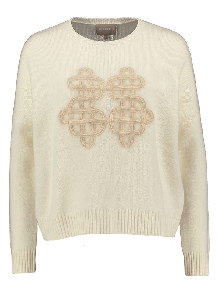 Ecrukleurige pull met beige print Amelie Symbol Kujten