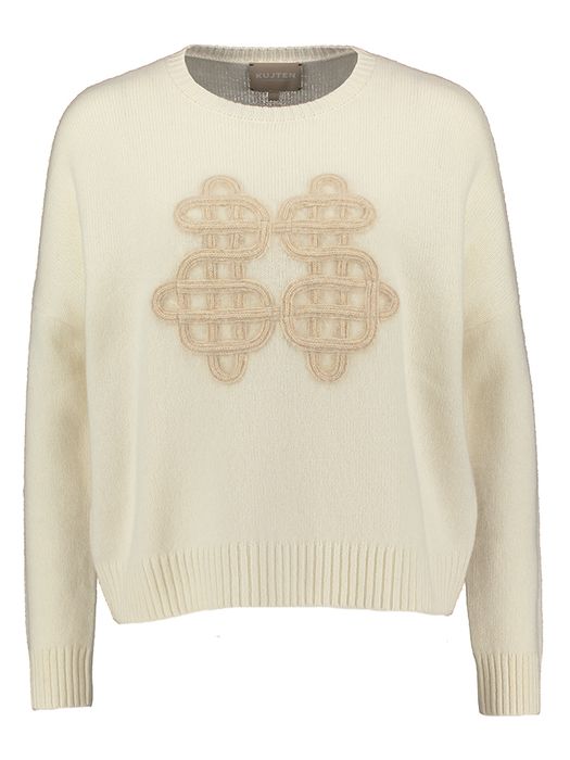 Ecrukleurige pull met beige print Amelie Symbol Kujten