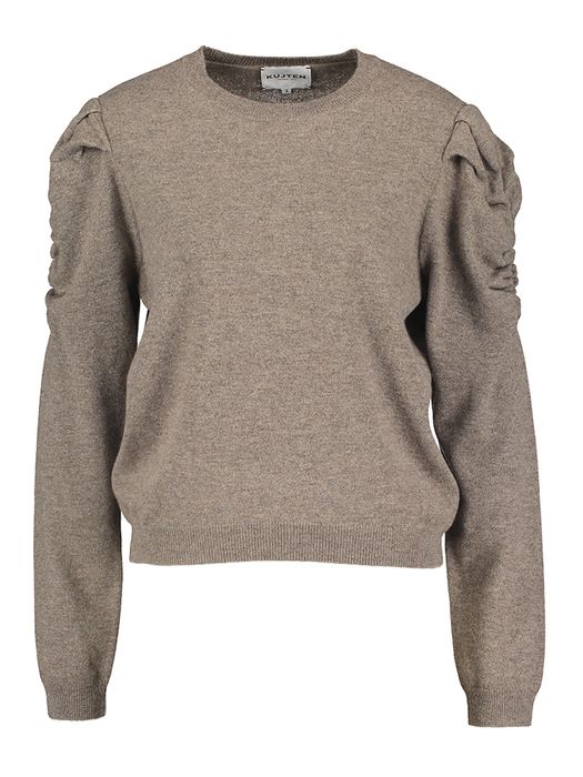 Taupe kleurige trui met strop aan de mouw in cachemire Naoto Kujten