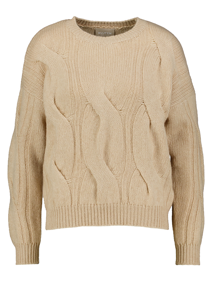 Beige cashmere pull met kabelmotief Nils Kuijten 