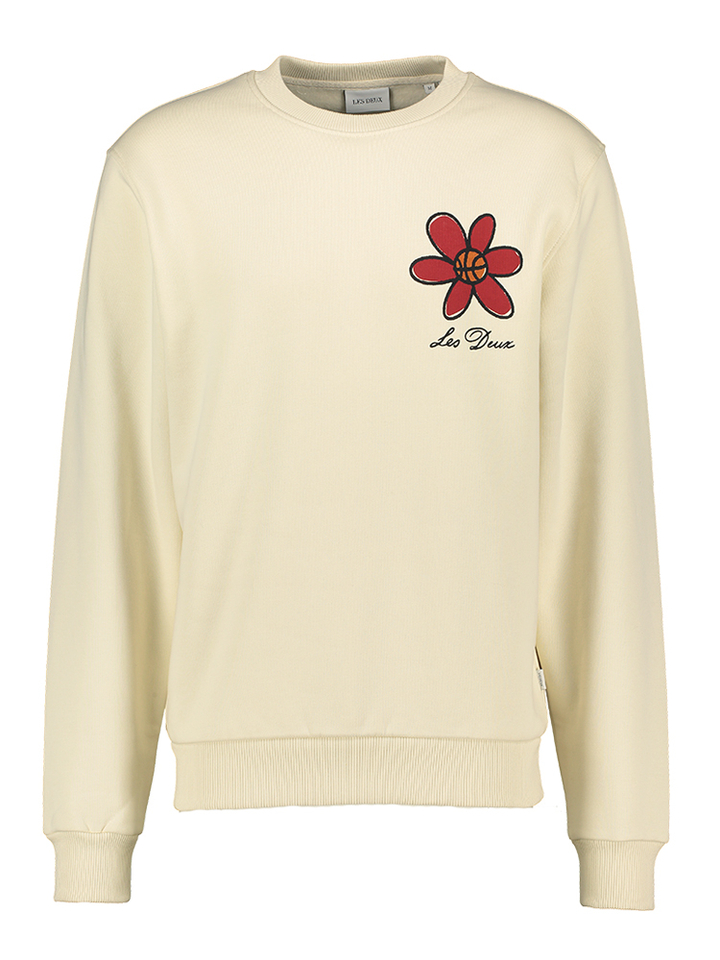Ecru katoenen pull met ronde hals en bloemenprint op de achterkant Backprint Les Deux