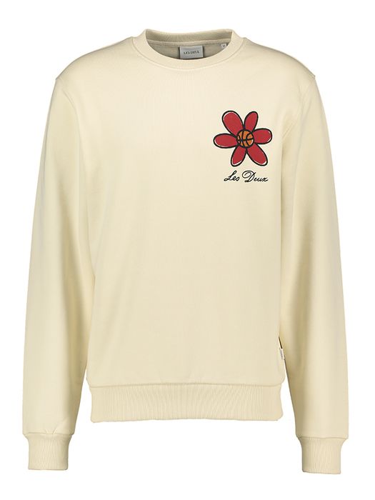 Ecru katoenen pull met ronde hals en bloemenprint op de achterkant Backprint Les Deux
