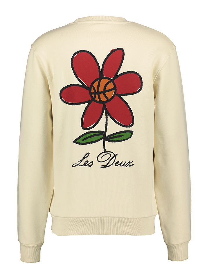 Ecru katoenen pull met ronde hals en bloemenprint op de achterkant Backprint Les Deux