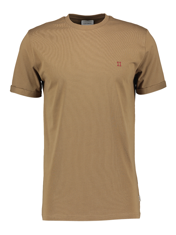 Bruine katoenen t-shirt met rood merklogo Les Deux