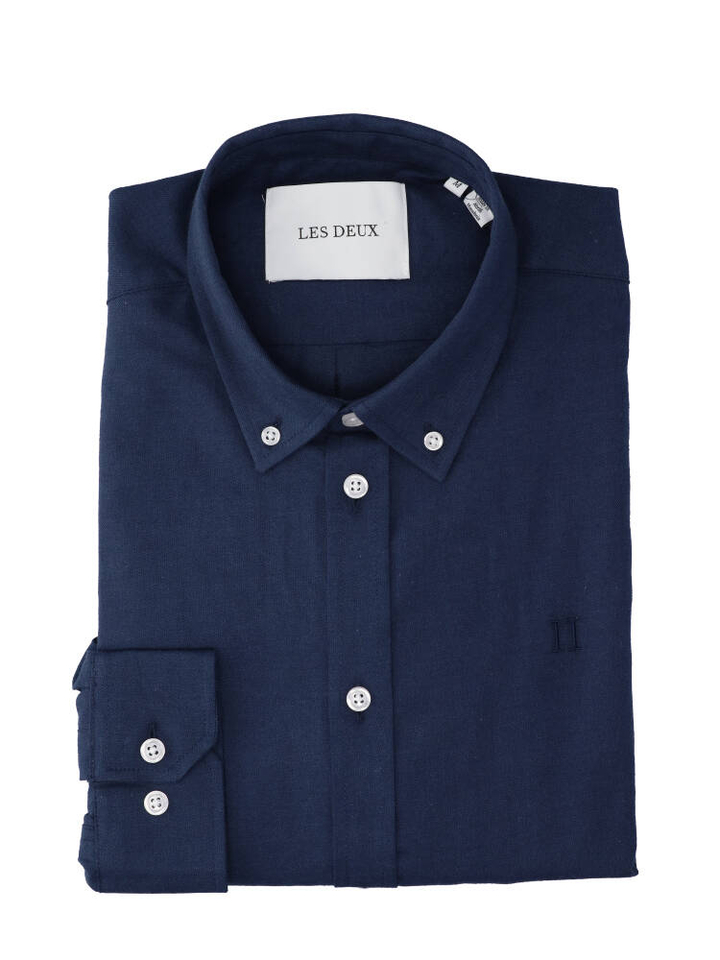 Donkerblauw katoenen hemd (regula fit) met lange mouwen Les Deux