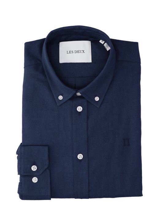 Donkerblauw katoenen hemd (regula fit) met lange mouwen Les Deux