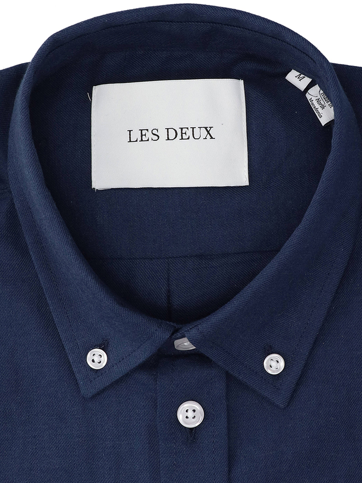 Donkerblauw katoenen hemd (regula fit) met lange mouwen Les Deux