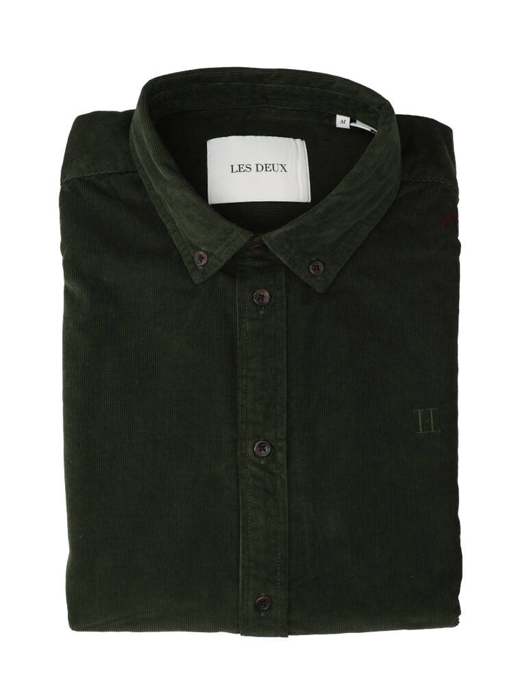 Groen ribfluwelen hemd (regular fit) met lange mouwen Les Deux