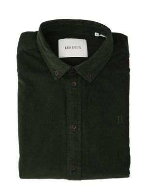Groen ribfluwelen hemd (regular fit) met lange mouwen Les Deux