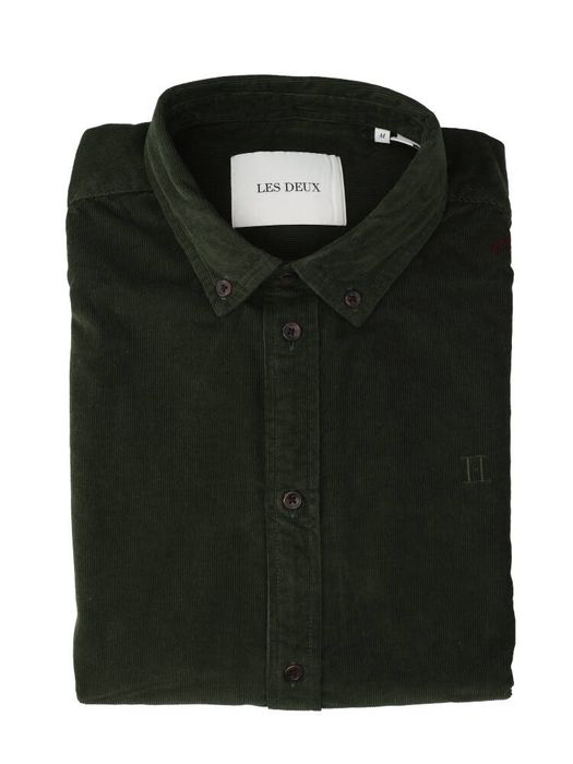 Groen ribfluwelen hemd (regular fit) met lange mouwen Les Deux