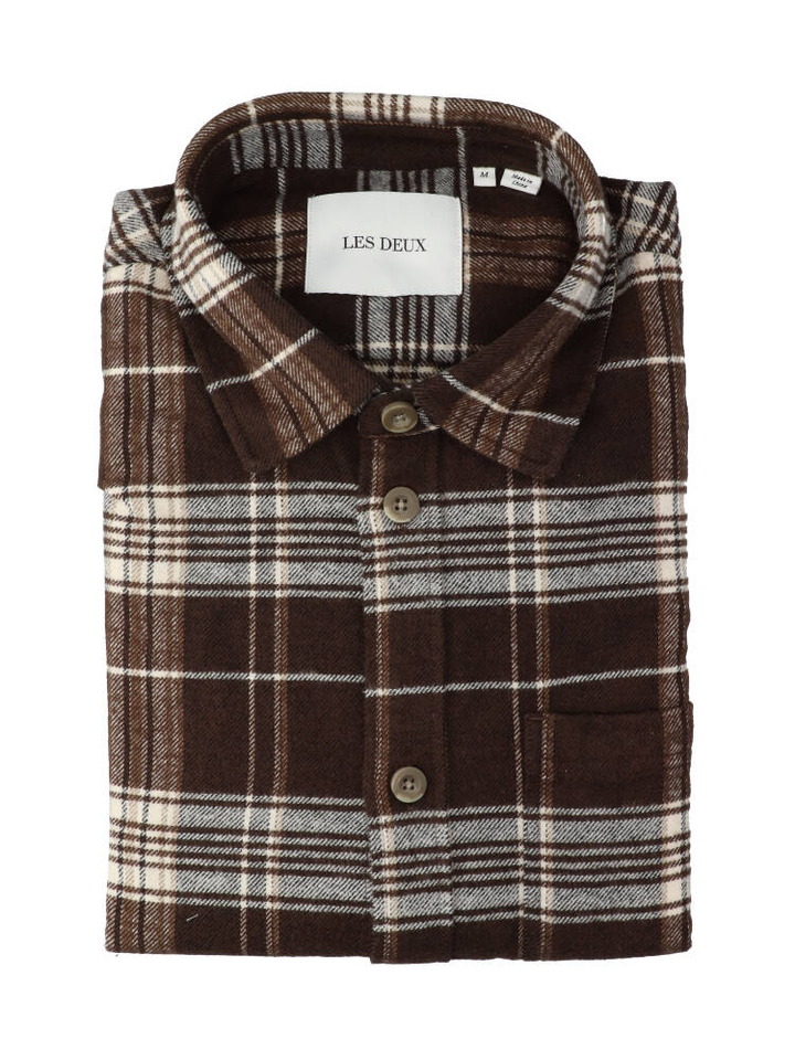 Bruin flanel hemd (regular fit) met ruiten en lange mouwen Les Deux 