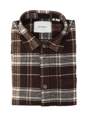 Bruin flanel hemd (regular fit) met ruiten en lange mouwen Les Deux