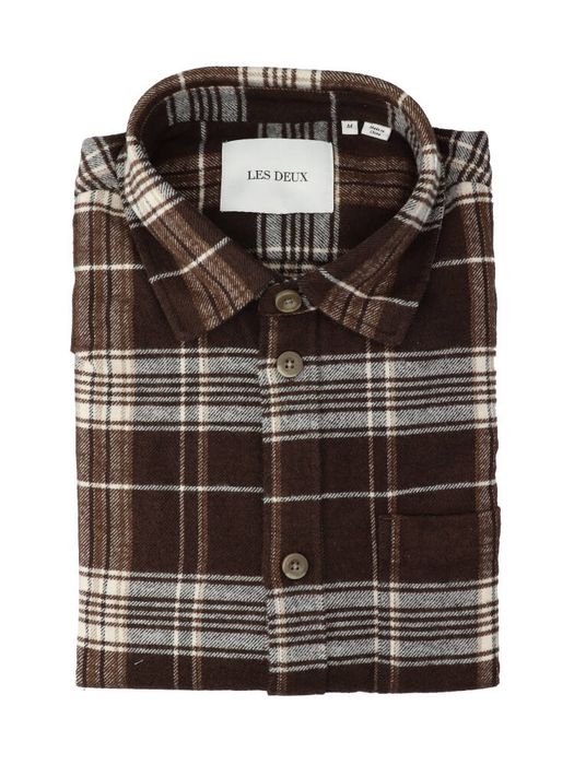 Bruin flanel hemd (regular fit) met ruiten en lange mouwen Les Deux