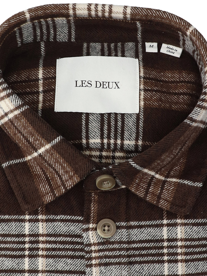 Bruin flanel hemd (regular fit) met ruiten en lange mouwen Les Deux 