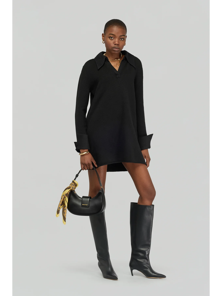 Zwarte gebreide jurk met polo kraag Semicouture 