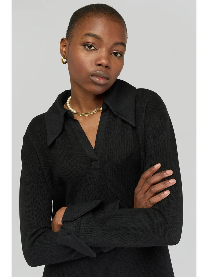 Zwarte gebreide jurk met polo kraag Semicouture 