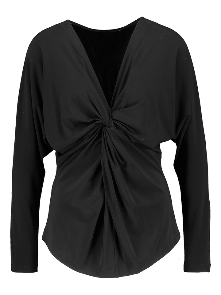 Zwarte feestelijke bloes met knoop aan de borst Semicouture