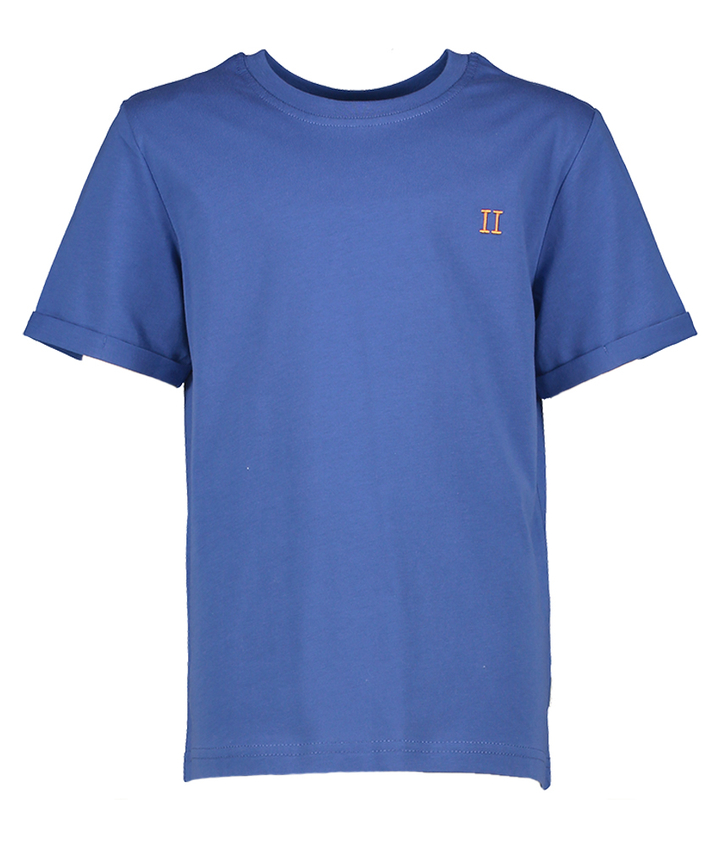 Blauwe katoenen t-shirt met oranje logo Les Deux 