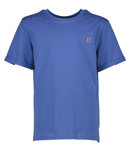 Blauwe katoenen t-shirt met oranje logo Les Deux