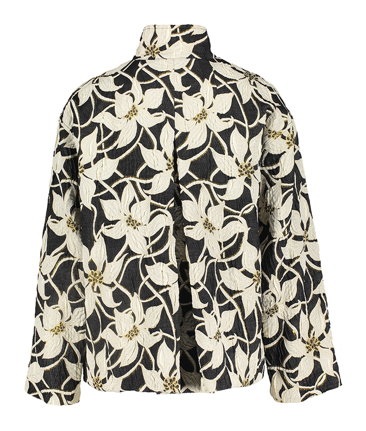 Zwart beige jas in bloemenprint Woldo Gigue
