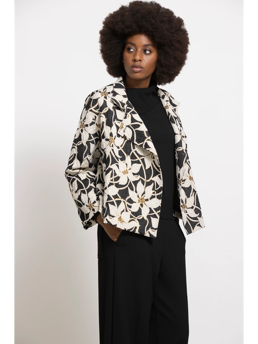 Zwart beige jas in bloemenprint Woldo Gigue