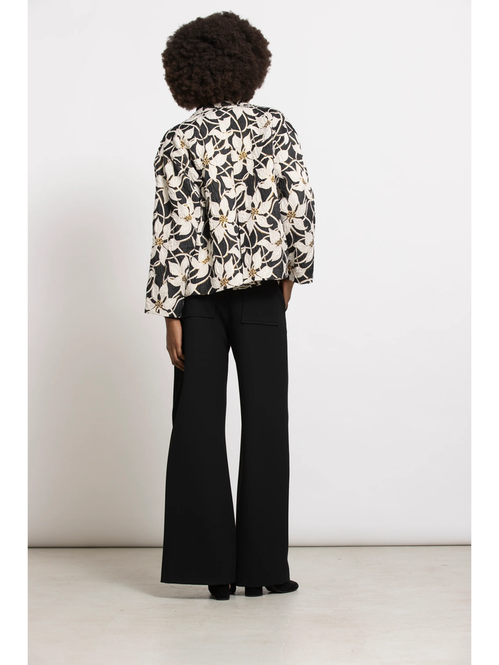 Zwart beige jas in bloemenprint Woldo Gigue