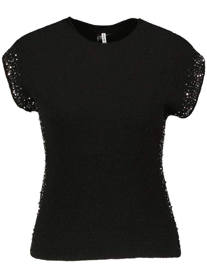 Zwart mouwloze trui met details aan de zijkanten Liviana Conti 