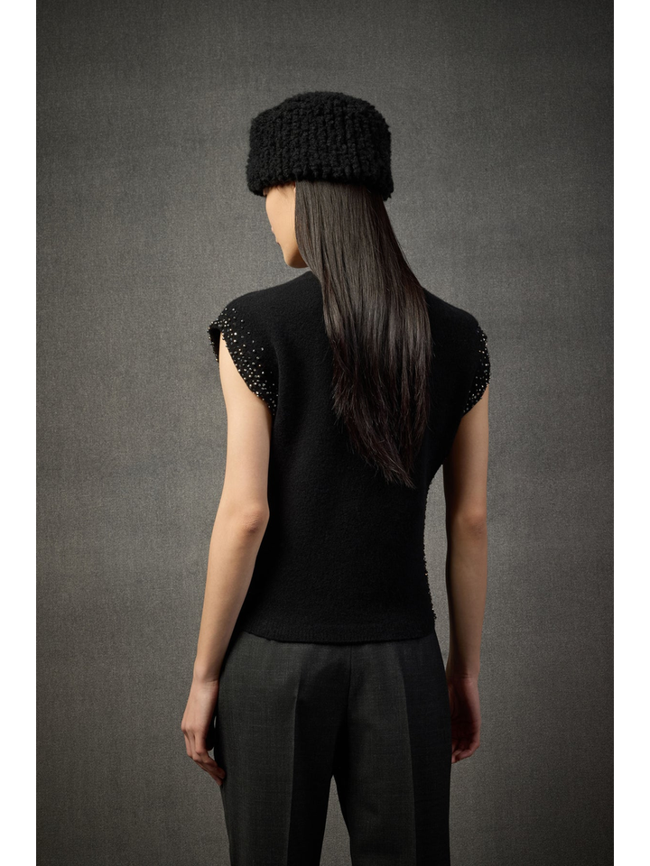 Zwart mouwloze trui met details aan de zijkanten Liviana Conti 