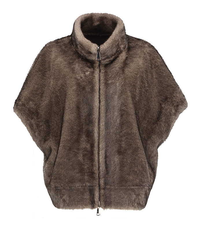 Bruine jas met rits in faux fur Mink Betta Corradi