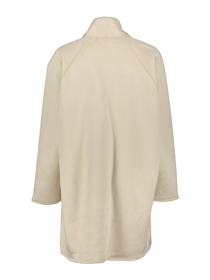 Beige lange mantel met teddy stof Mont Betta Corradi 