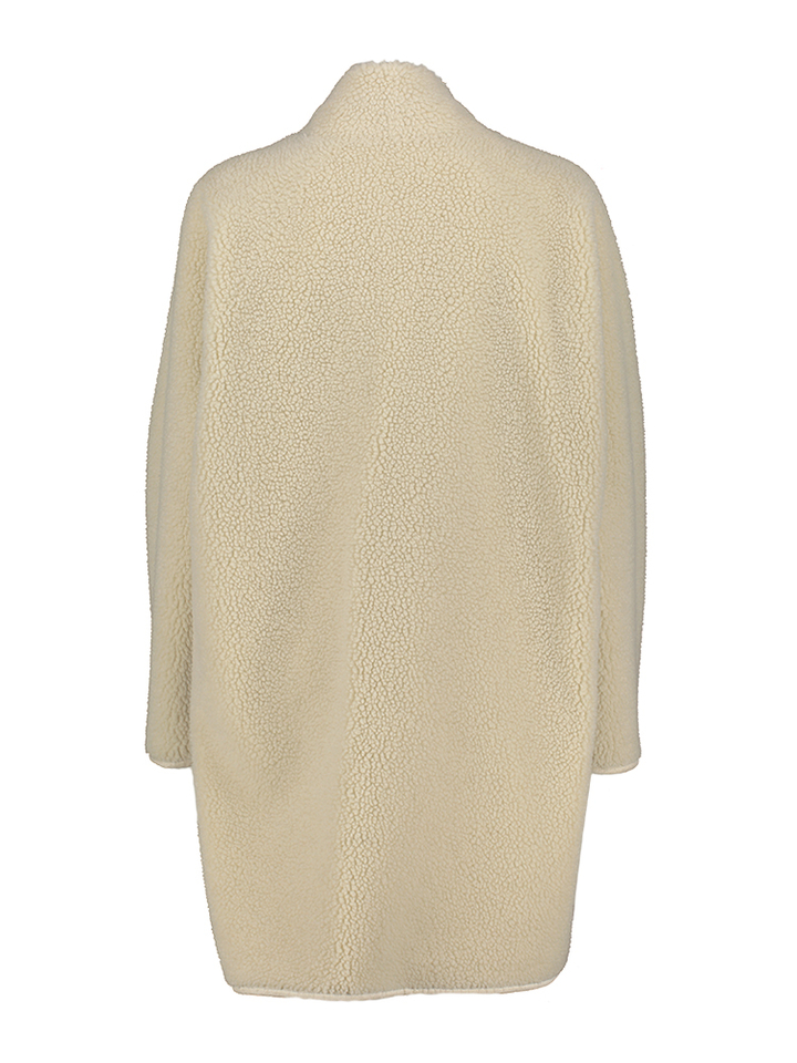 Beige lange mantel met teddy stof Mont Betta Corradi 