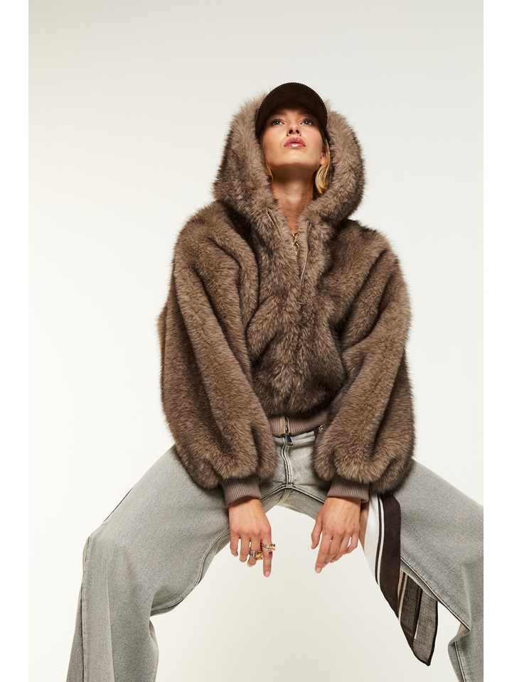 Grijze bomber jacket in imitatiebont Zibe Betta Corradi