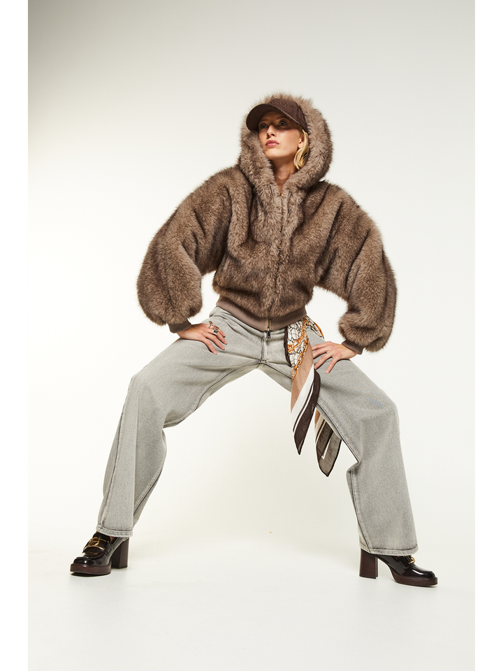 Grijze bomber jacket in imitatiebont Zibe Betta Corradi