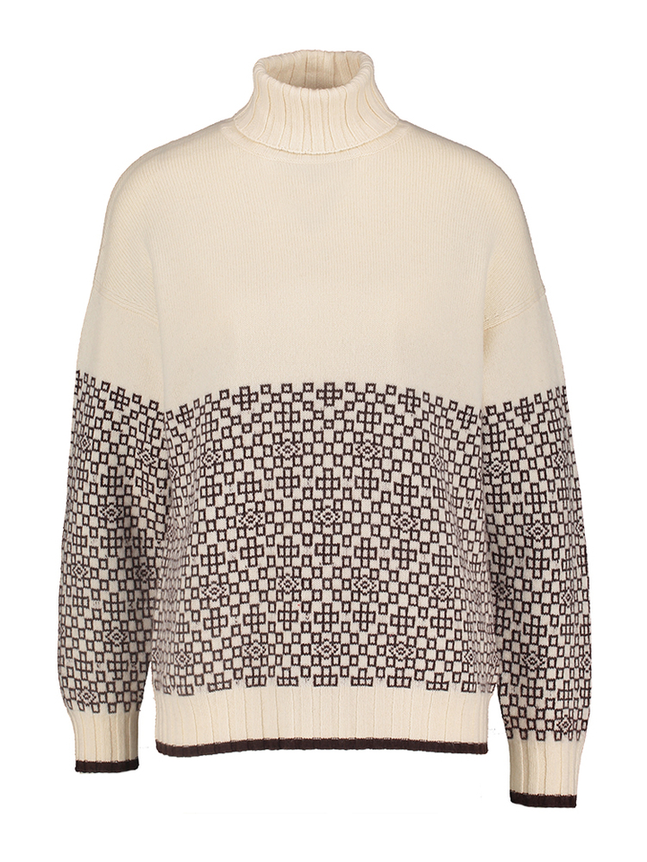 Ecrukleurige pull met rolkraag en motief Jumper 1234