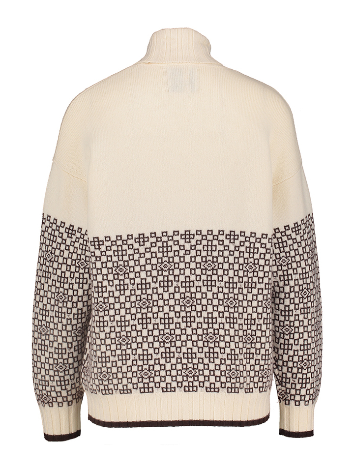 Ecrukleurige pull met rolkraag en motief Jumper 1234