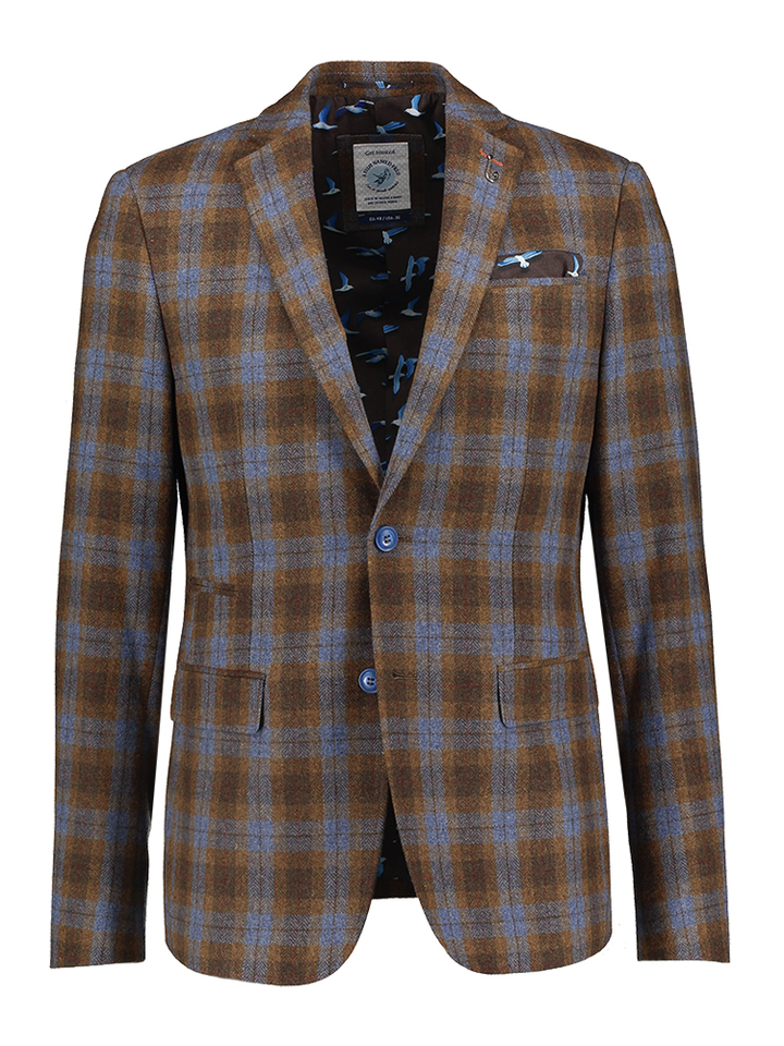 Bruin blaw geruite blazer met wol A Fish Named Fred 