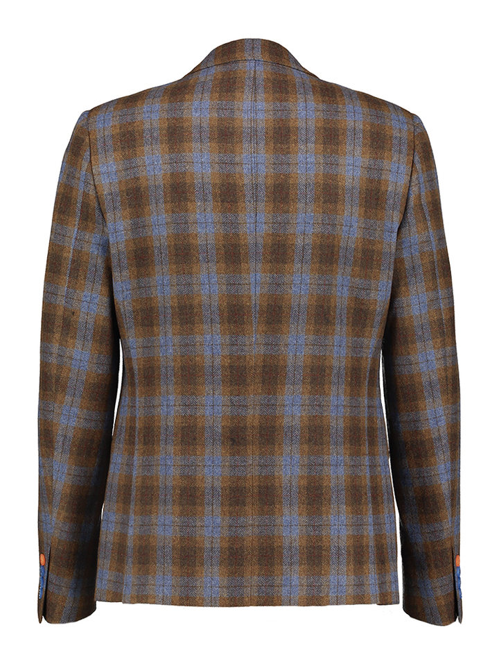 Bruin blaw geruite blazer met wol A Fish Named Fred 