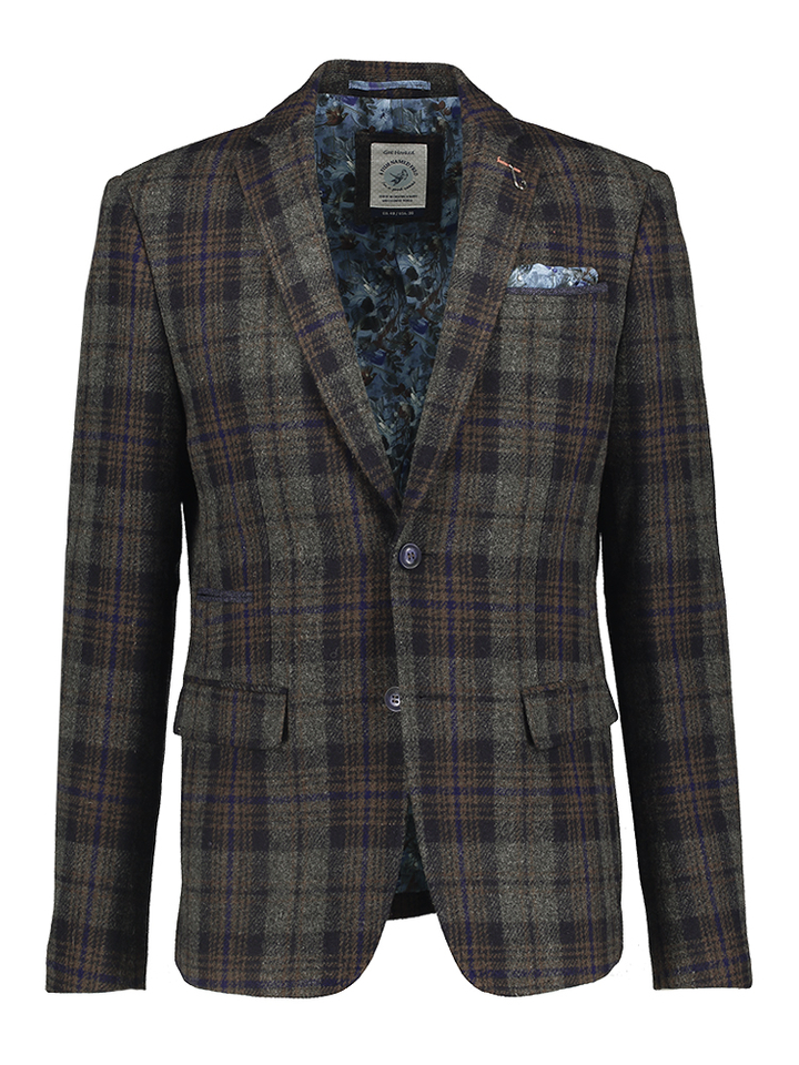 Navy wollen blazer met ruitmotief A Fish Named Fred