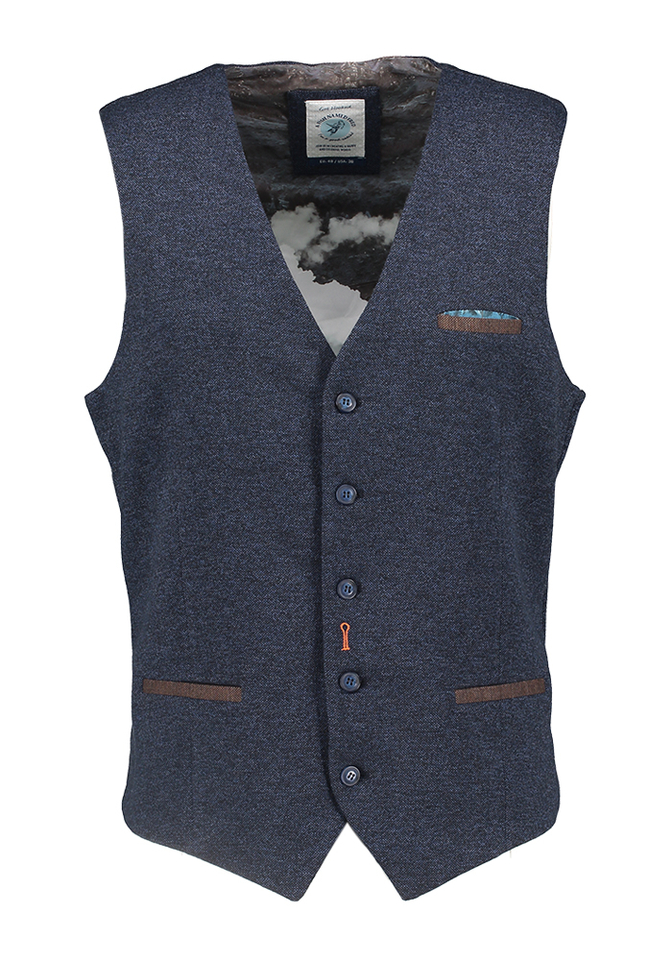 Donkerblauwe gilet met bruine details A Fish Named Fred