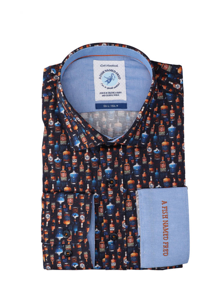 Donker katoenen hemd (regular fit) met flessen en lange mouwen A Fish Named Fred 