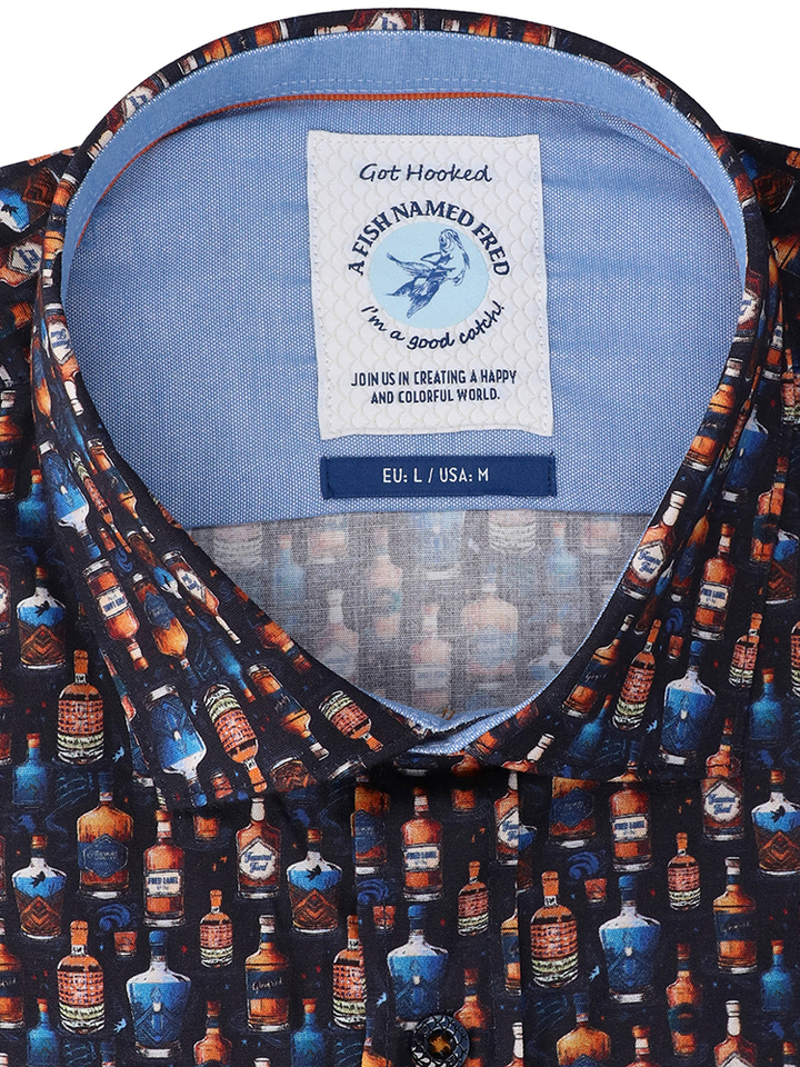 Donker katoenen hemd (regular fit) met flessen en lange mouwen A Fish Named Fred 