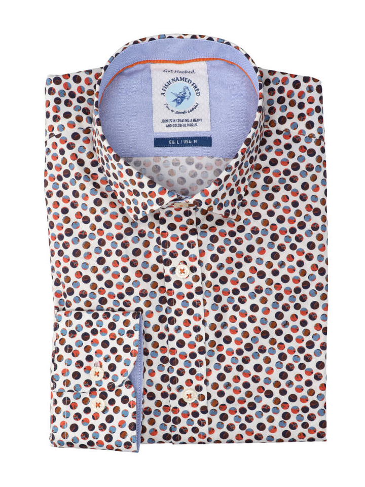 Off white katoenen hemd (regular fit) met dots en lange mouwen A Fish Named Fred