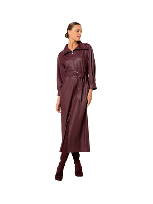 Bordeaux lederlook jurk met riem Caroline Biss